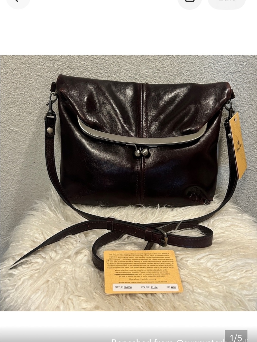 Patricia Nash Distressed Leather Barsby Kiss-lock Crossbody Bag - Plum! *NWT
